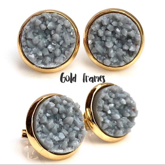 3 for 15🎀light grey chunky faux druzy studs - Picture 8 of 11